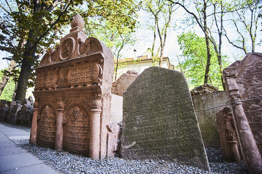 Ancient matzeivos at the Old Jewish Cemetery in Prague