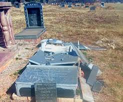 A smashed Jewish gravestone in South Africa