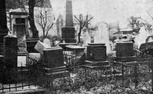 Historic black and white photograph of a European Jewish cemetery